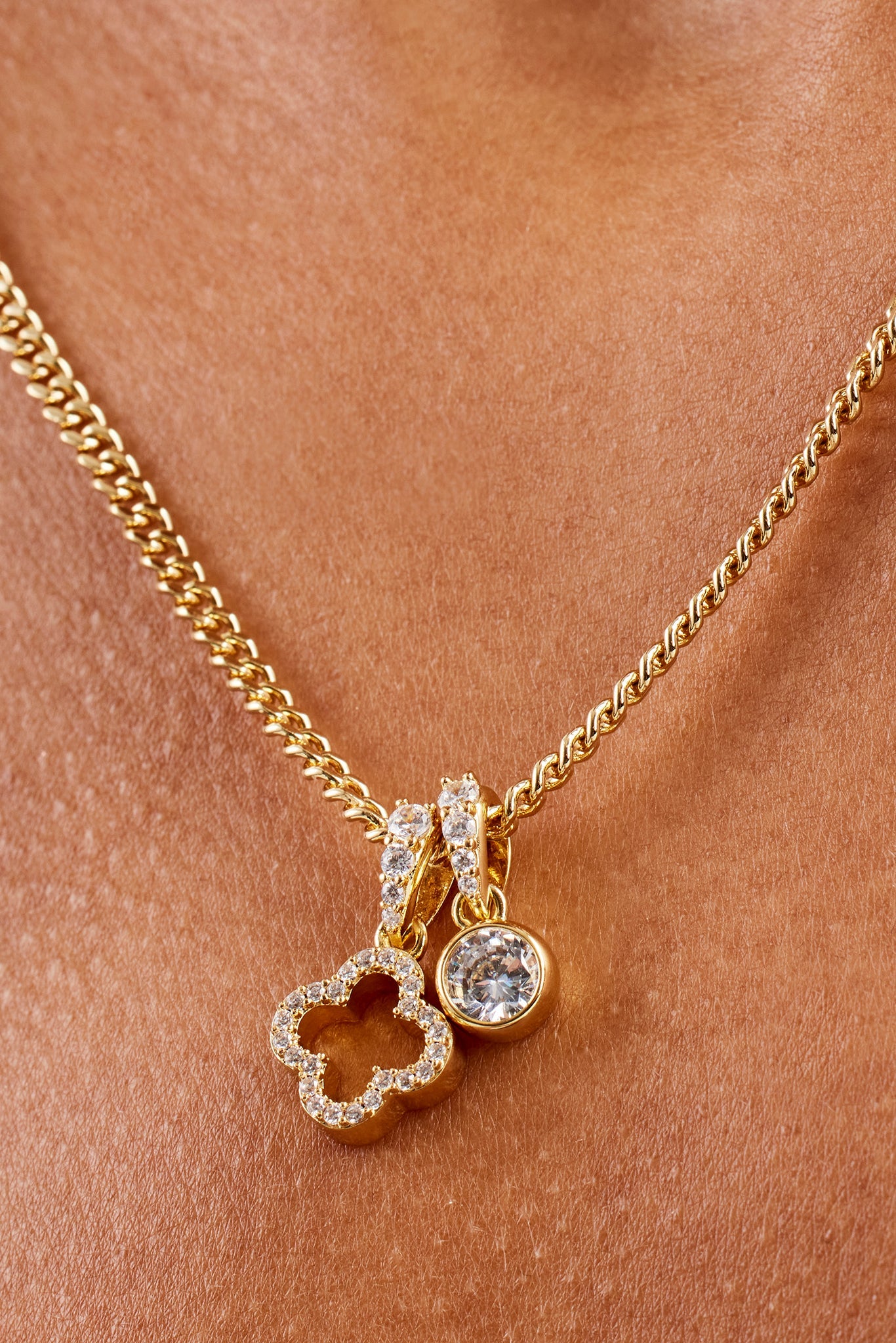 Iced Motif Outline & Gemstone Necklace - 10mm - Gold